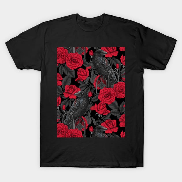 Ravens and red roses T-Shirt by katerinamk